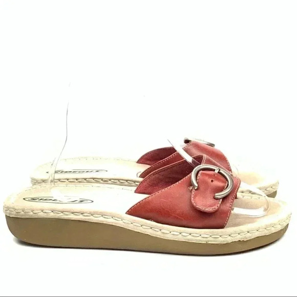 Sideout Canary sandals 9 red leather buckle flatform slides vintage 90s y2k - Picture 1 of 12